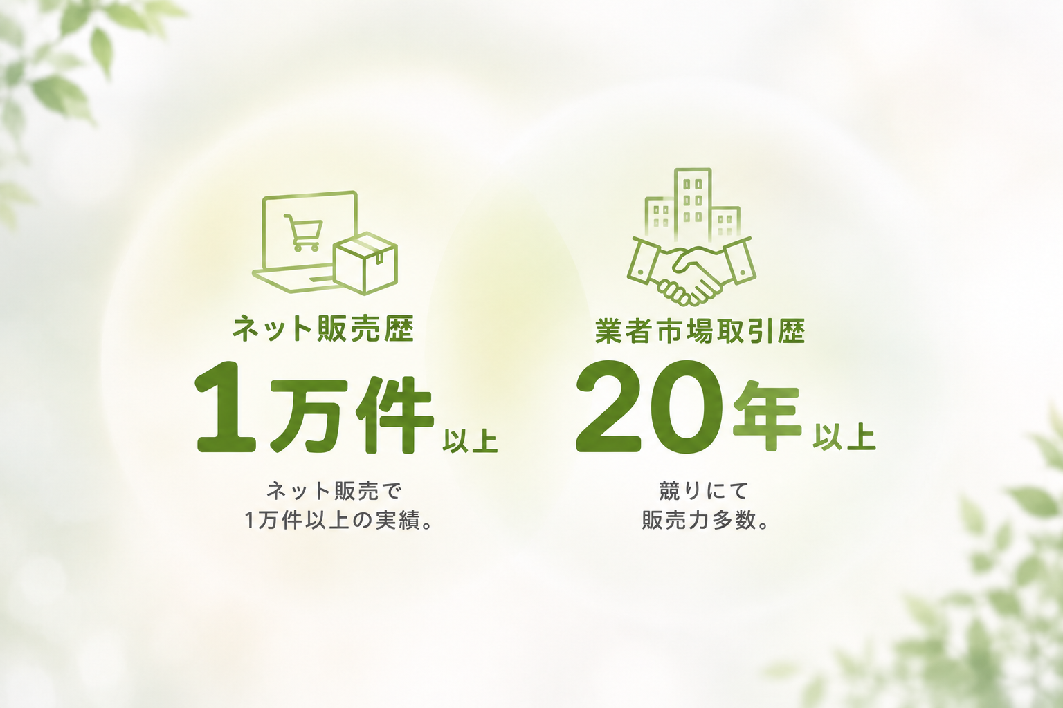 ネット販売歴1万件以上、業者市場取引歴20年以上の実績
